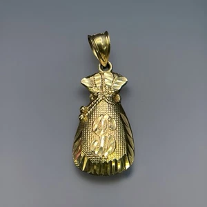 Dije colgante de bolsa de dinero de oro amarillo de 10 k signo de dólar 2,1 g - Imagen 1 de 12