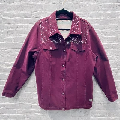 Quacker Factory Dream Jeannes Wine Knit Jacket with Rhinestones Size L, A256683 - Image 1 of 4