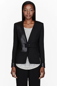 $1250 NUEVO CON ETIQUETAS 2 4 s Marca J Lana Negra Gabardina Cordero Cuero Odille Chaqueta Vince - Imagen 1 de 5