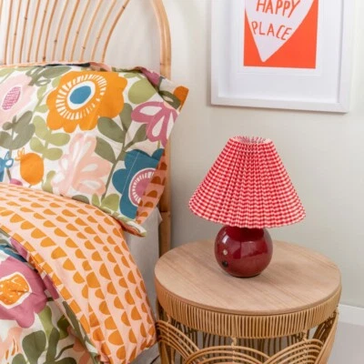 Burgundy Gingham Rechargeable LED Portable Table Lamp Living Room Touch Light - Image 1 of 4