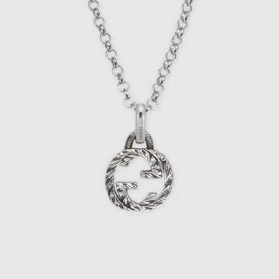 GUCCI Collar Hombre Enclavamiento G Colgante Ajustable Cadena Texturizada Plata NUEVO Foto 1 de 4