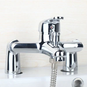 Deck Mounted Chrome Bathroom Bathtub Basin Sink Shower Faucet With Hand spray - Picture 1 of 12