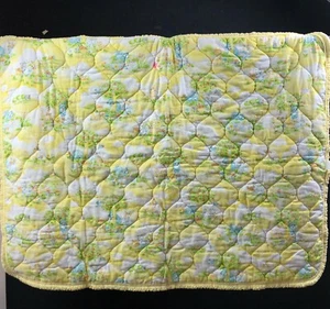 VTG Sears Crib Quilt Baby Blanket Yellow Ruffles Blue Bear Bunny Mouse Dundee'78 - Picture 1 of 12