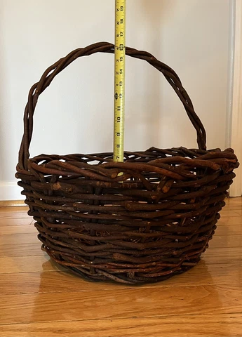 Vintage Rustic Hand Woven Twig  Basket With Handle Cover