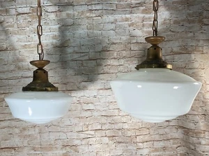 16" & 12" Antique Milk Glass Hanging Pendant Light Fixtures Store Schoolhouse - Picture 1 of 20