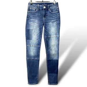 White House Black Market Jeans Womens 00S The Skinny Blue Patchwork Mid Rise - Picture 1 of 15