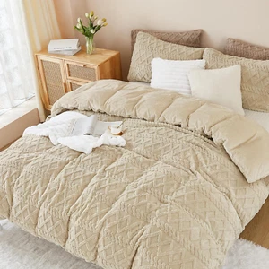 Beige Flanell Bettbezug Queen, Flauschig Weich Fleece Kunstfell Bettbezug Set - Bild 1 von 8