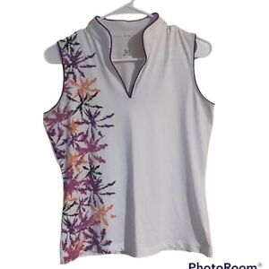 Tail White Label Collared V-Neck Floral Abstract Watercolor Athletic Tank Top