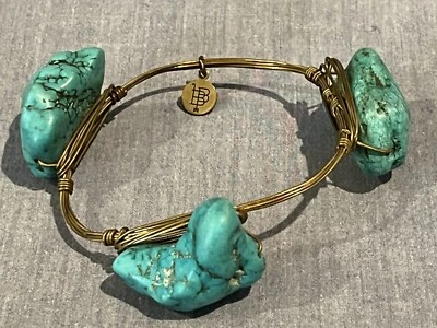 Brazalete Boho Chunk de latón chapado en oro turquesa bourbon y pajaritas Foto 1 de 4