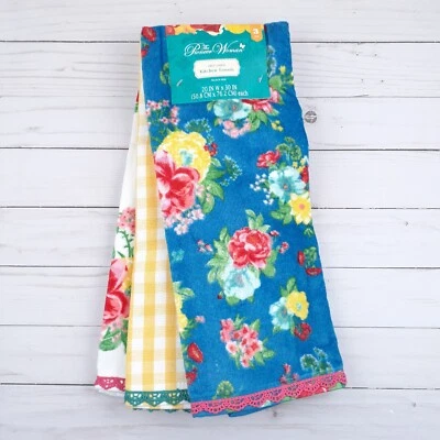 Juego de 3 toallas de cocina a cuadros florales Pioneer Woman 20x30 de gran tamaño Foto 1 de 4