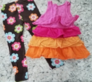 Girls Outfit - Gymboree, Sz 4, Tank Top, Leggings, Pink, Orange, Floral - Picture 1 of 9