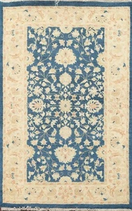 BLUE Floral Peshawar-Chobi Oriental Wool Area Rug Hand-knotted Foyer Carpet 3x5 - Picture 1 of 12