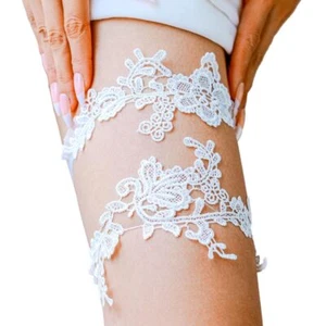 Bridal Lace Wedding Garters Set Stretchy Flower Bride Garter for Women White - Picture 1 of 7
