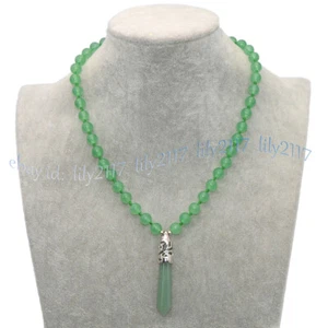 Natural Green Aventurine Round Gems Beads Pencil Pendant Necklace 6/8/10/12mm - Picture 1 of 8