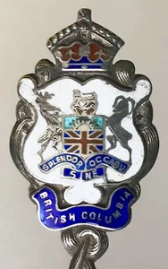 Antigua cuchara de recuerdo de plata esterlina esmalte CANADÁ edificios del Parlamento BC - Imagen 1 de 7