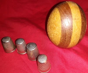 LOT De 4 dès a coudre(un en argent) et d'un oeuf a repriser en marquété N°756/1 - Imagen 1 de 11