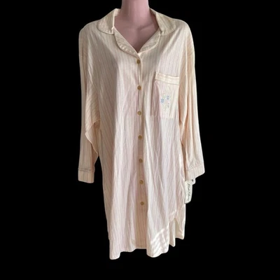 Vintage Miss Elaine Sleep Shirt Nightgown Women's Medium Pink Stripe NOS Damaged - Image 1 of 4