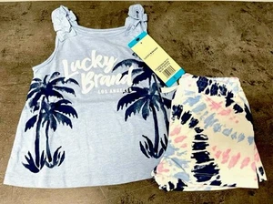 Lucky Brand Little Girl's Size 5 2-Pc Outfit Set Tank Top Shorts Blue Tie Dye - Picture 1 of 7
