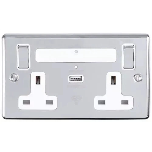 WiFi Internet Extender Socket USB Port Twin Double 13amp 2g Plug Polished Chrome - Image 1 of 1