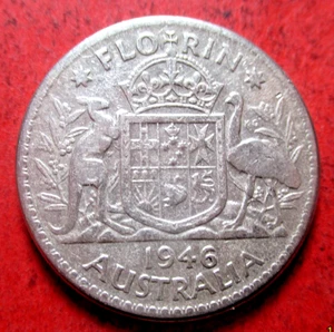 1946 AUSTRALIAN FLORIN COIN - 0.5 SILVER - # 108/9/25 - Picture 1 of 3