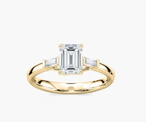 IGI Certified Lab Grown Diamond Wedding Ring 1.40 Ct Emerald Cut 14K Yellow Gold - Picture 1 of 8