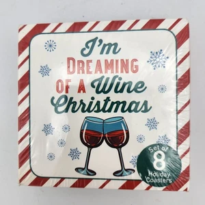 Set 8 Sottobicchieri Natalizi Kitchy Sogno Un Vino Festa di Natale Divertenti  - Foto 1 di 14