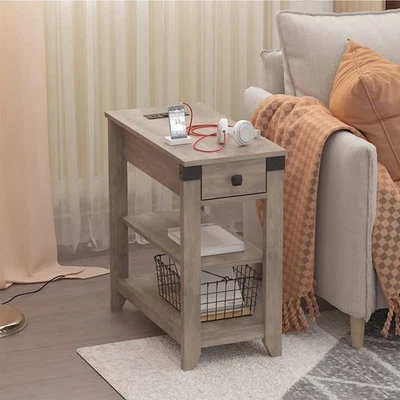 Narrow End Table with Charging Station Farmhouse End Table with USB Ports and... - Image 1 of 4