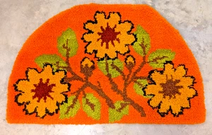 Vintage 70s Handmade shag rug orange yellow brown MCM Flower Pattern - Picture 1 of 4