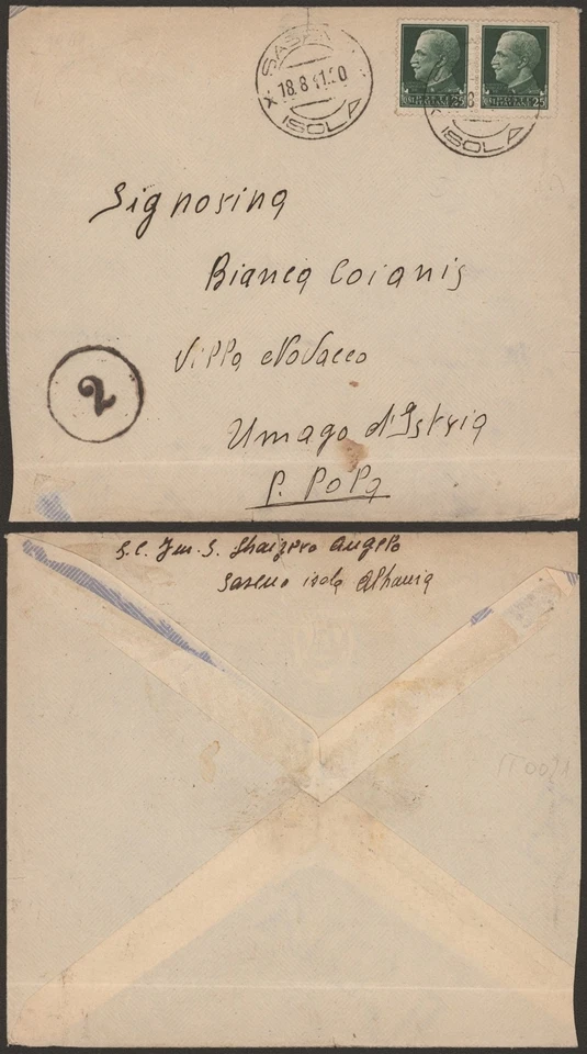 Italia Segunda Guerra Mundial 1943 - Cubierta de correo aéreo de correo de campo C136 Foto 1 de 1