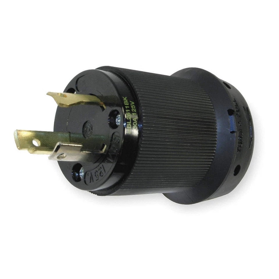 HUBBELL HBL2611BK LckPlg, Recto; 30 A; Negro, Nylon, 3Blds 1DJJ5 Foto 1 de 1