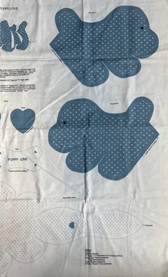 Винтажная тканевая панель для игрушек щенков собак Cranston - синяя, белая, мягкая, кость, рукоделие - Изображение 1 из 3