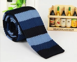 Men's Blues Striped Knit Tie Knitted Tie Necktie Narrow Slim Skinny ZZLD329 - Picture 1 of 1
