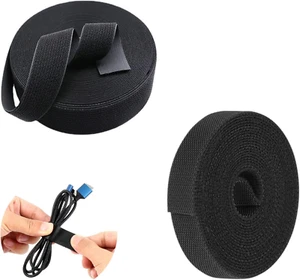 Black 10M Cable Garden Ties Self Adhesive Reusable Double Sided Hook Loop Tape - Picture 1 of 12