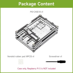 Waveshare Transparent and Black Acrylic Case for Raspberry Pi 5 Supports Cooler - Picture 1 of 17