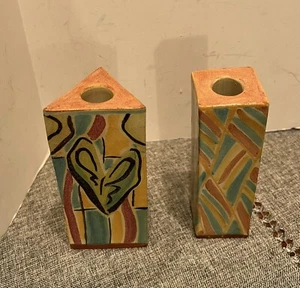 Two TS POST California Studio Art Pottery Bud Vases or Candle Holders - Picture 1 of 7