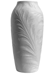 Vintage 1960-s White Bisque Hutschenreuther Porcelain Vase Feather Leaf Pattern - Picture 1 of 24