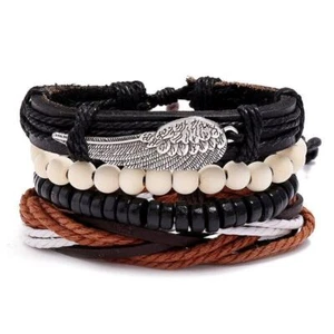Angel Wing Bead Leather Bracelet - Picture 1 of 1