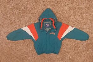 Vintage 90’s OG Miami Dolphins Starter Quilted Hooded Soft Warm Jacket Men Sz L