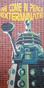 ORIGINAL GARY HOGBEN "We Come in Peace" Exterminate Dr Who Daleks STAMP PAINTING - Picture 1 of 3