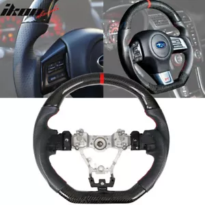 Fit 15-21 Subaru WRX & STI Steering Wheel CF+Perf Leather+Red Stitching+Red Line - Picture 1 of 8