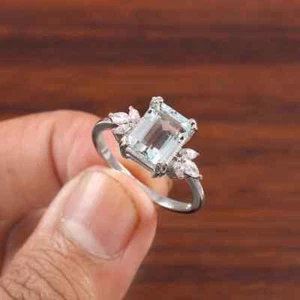Natural Aquamarine Ring, Dainty Statement Ring, 925 Sterling Silver - Picture 1 of 5