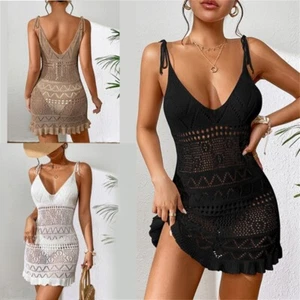 Hollow out Bathing Suit Cover Up for Women Crochet Bikinis Cover Up Beach-Dress - Picture 1 of 11