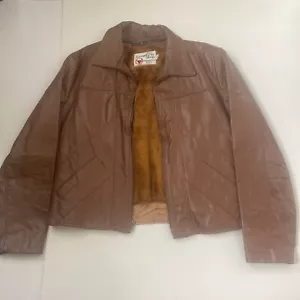 Chaqueta de cuero vintage años 70 Sears The Leather Shop talla 44 forro con cremallera marrón - Imagen 1 de 24