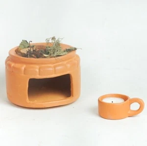 Terra Cotta Herb Burner – Tealight Candle & Incense Cone Holder Home Fragrance - Picture 1 of 3