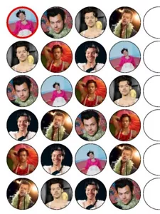 24 x Harry Styles 1,5" PAPEL DE ARROZ PREMIUM PRECORTADO Decoraciones de Pastel Comestible - Imagen 1 de 1