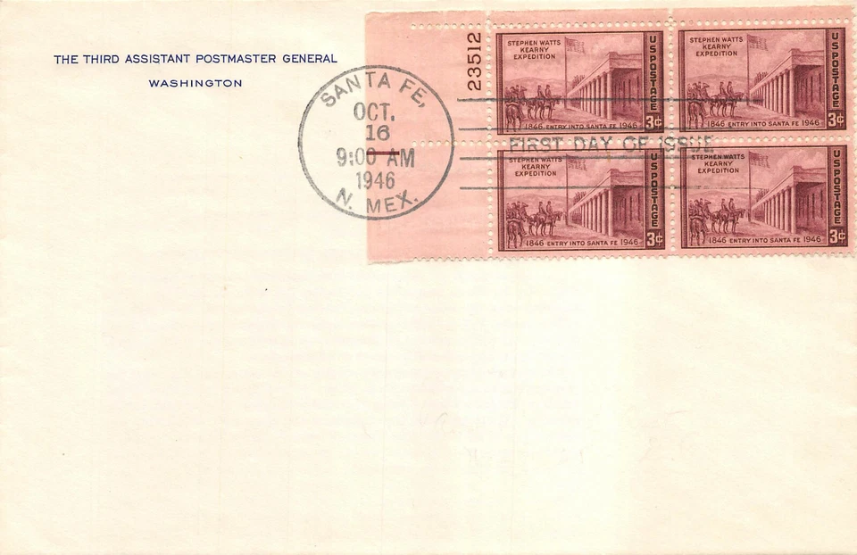 944 3c Kearny Expedition plate block oversized 3rd Assistant Postmaster [54166] - Image 1 of 1