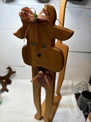 Vintage Handmade Wood Dog Toilet Paper Roll Holder Holds 3 Rolls - Imagem 1 de 4