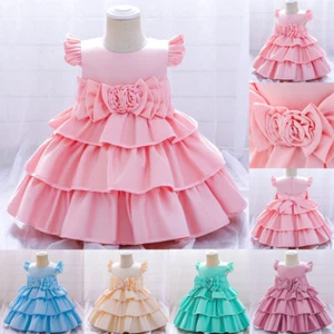 Blumenmädchen Prinzessin Kleid Kind Party Satin Festzug Hochzeit Brautjungfer Ballkleid - Bild 1 von 19