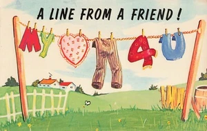Funny Vintage Picture Puzzle Humor Postcard "Heart Pants 4 You" UNUSED - Picture 1 of 2