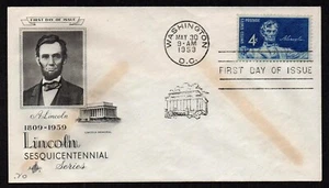 USA, SCOTT # 1116, ARTCRAFT FDC COVER OF 1959 PRESIDENT ABRAHAM LINCOLN MEMORIAL - Picture 1 of 1